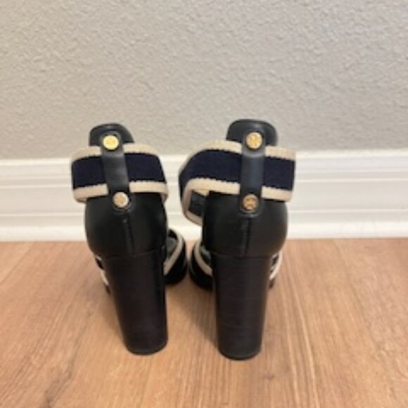 Tory Burch Laurie Criss Cross Elastic High Heel Sandal Navy Blue Size 7 - Picture 3 of 9